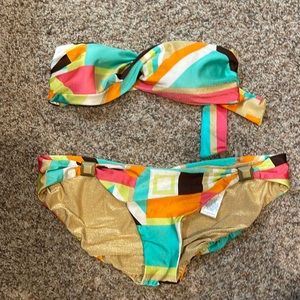 Vitamin A colorful bandeau twist front bikini